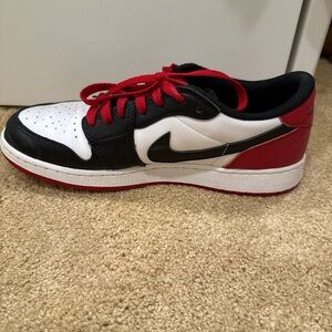 Used Jordan Men's Black, White, and Red Sneakers